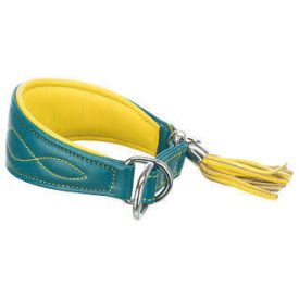   Trixie Active Comfort - bőr nyakörv (benzizöld/sárga) agarak részére (S-M) 33-42cm/60mm
