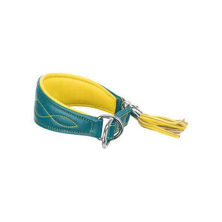 Trixie Active Comfort - bőr nyakörv (benzizöld/sárga) agarak részére (S-M) 33-42cm/60mm