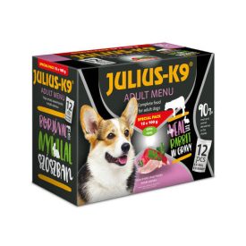   AKCIÓS Julius - K9 Adult Menu Veal & Rabbit - nedves eledel (borjú,nyúl) válogatás szószban kutyák részére (6X12x100g)